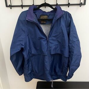 Vintage 90s Eddie Bauer Navy Nylon Windbreaker Jacket with Stowaway Hood Women L